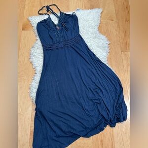 BCBGIRLS blue halter top crochet backless dress size small